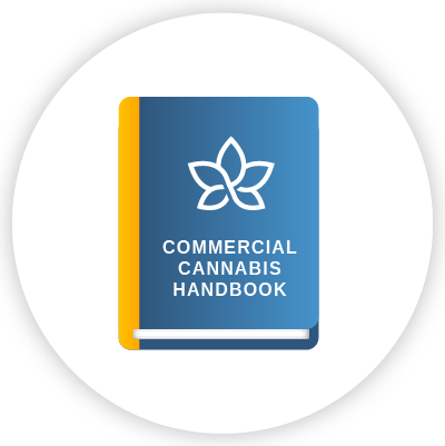 Icon of book with ACCCE icon and text that reads 'Commercial Cannabis Handbook'