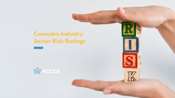Hands Holding Risk Wooden Blocks for Cannabis Industry Sector Risk Ratings Landscape Image
